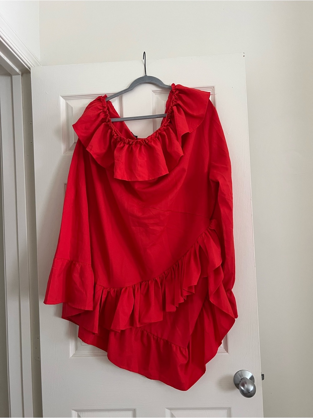 Red Ruffle Asymmetric Women’s Dress